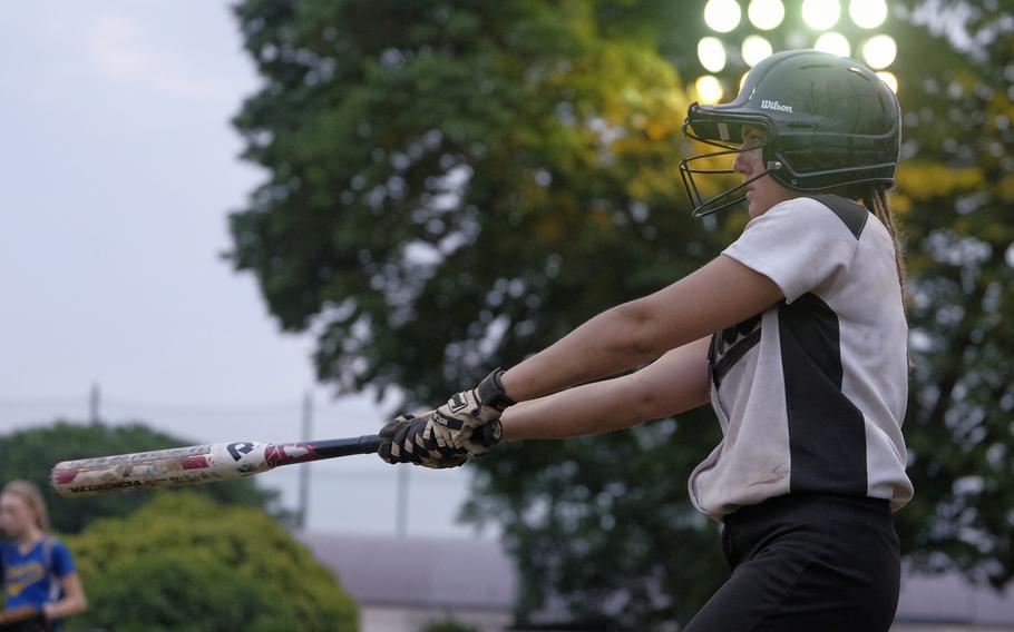 Zama's Ally Chiarenza warms up on deck during the Far East Softball Division II Tournament championship game May 20, 2015 at Yokota Air Base, Japan. Chiarenza was named Most Outstanding Player in the tounament.