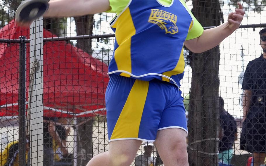 Yokota's Christian Sonnenberg broke the Far East meet and his own Pacific record in the discus, but says he could have thrown much farther than 51.99 were it not for strong winds.
