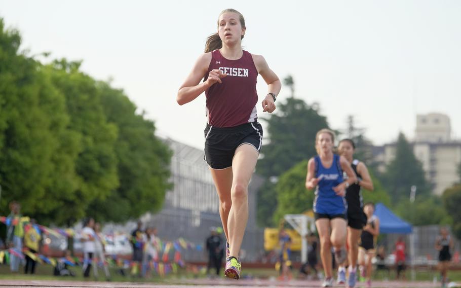 Seisen's Brittani Shappell broke the Pacific and Far East Tournament records in the 3200-meter run May 22, 2015 at Yokota Air Base, Japan. Shappell's 11 minutes, 4.56 seconds time broke her own record of 11:12.36 set earlier this year.