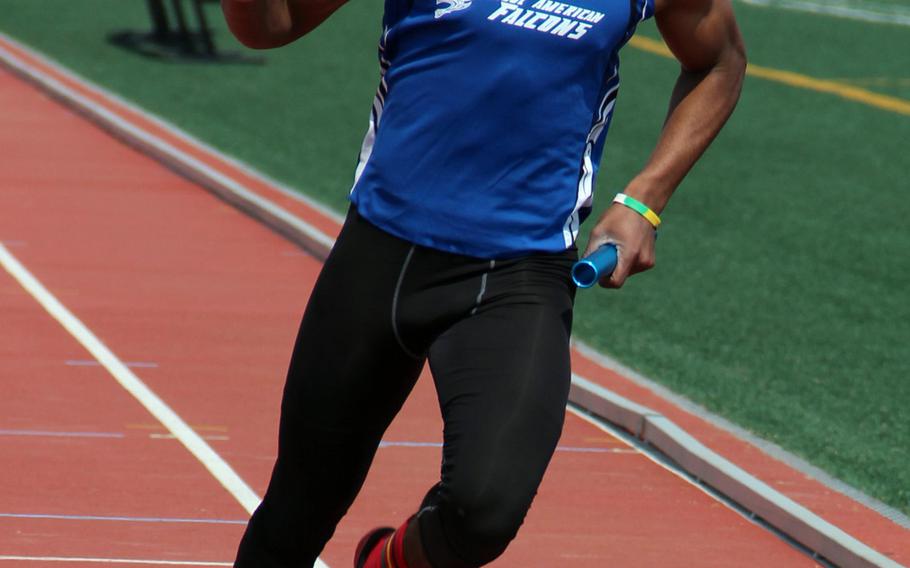 Seoul American's Myles Haynes won the 100 and 200 and anchored the Falcons' 400-meter relay to victory during Saturday's Korea track and field meet at Camp Humphreys.