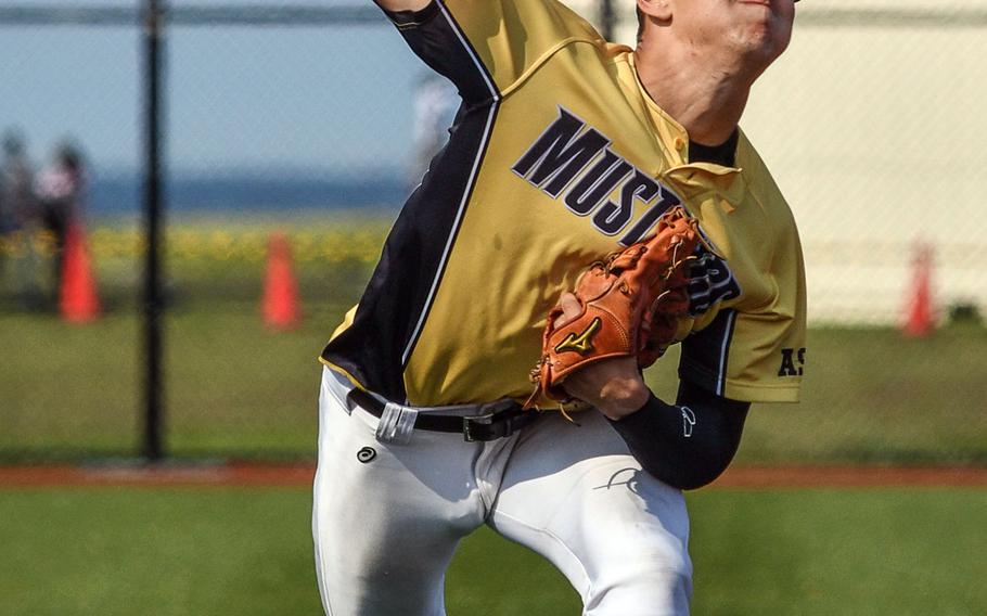 American School In Japan senior right-hander Tyler Sapsford gave up five hits, struck out 13 and hit a two-run third-inning home run that proved to be the game-winner against Kadena.