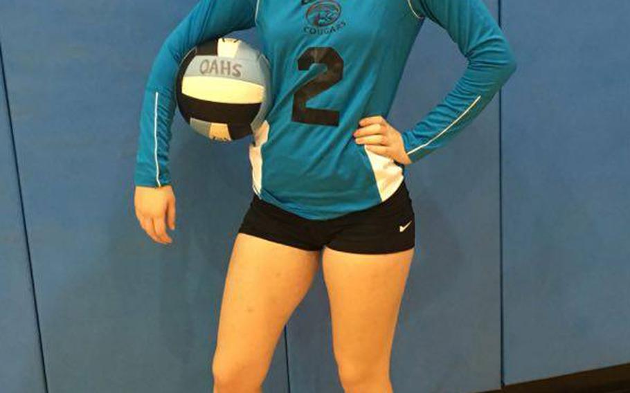 Osan junior outside-weak side hitter Heatherly Shepherd.