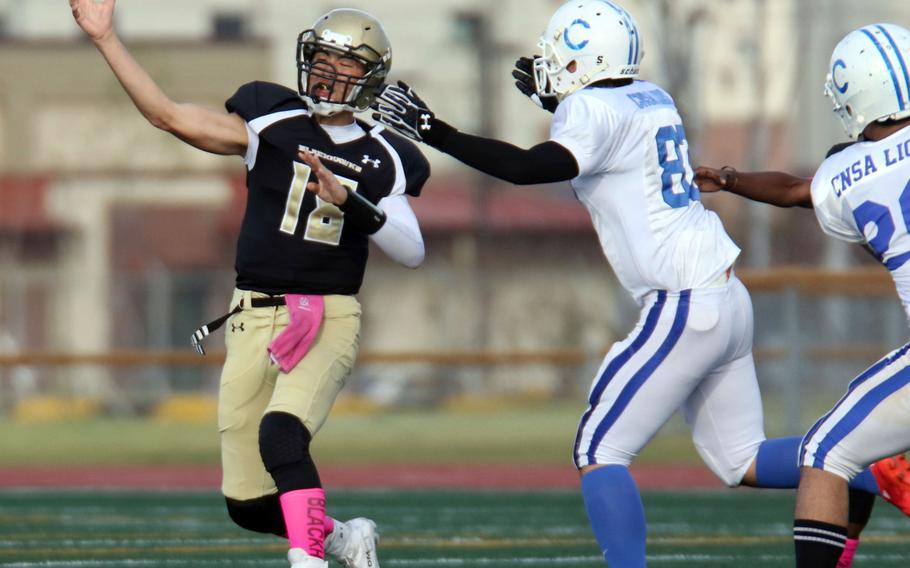 Humphreys quarterback Brice Bulotovich threw for four touchdowns and 205 yards against Samsung.