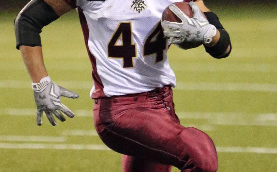 Matthew C. Perry's Caeleb Ricafrente rushed for two touchdowns against Zama, giving him a Pacific-leading 20 TDs this season.