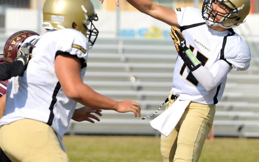 Humphreys quarterback Brice Bulotovich launches one. He went 8-for-18 for 126 yards.