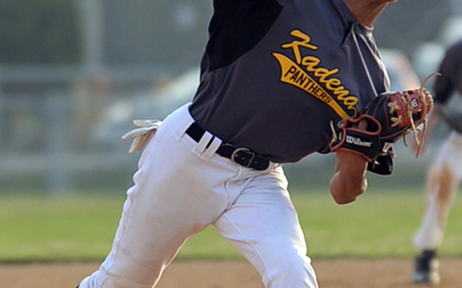 Kadena senior Nathan Duenas pitched a three-inning perfect game with eight strikeouts in the Panthers' 19-0 shutout of Kubasaki on Wednesday.