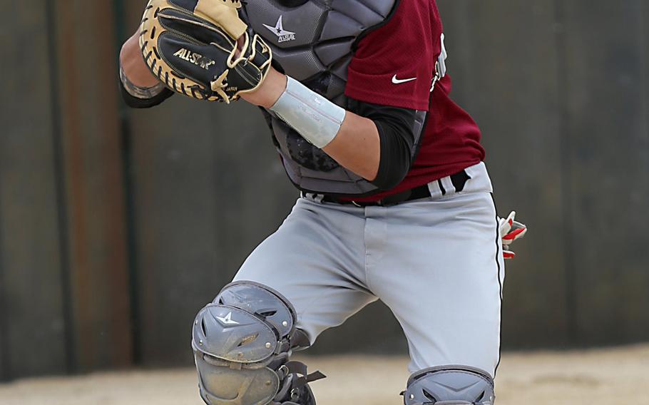 Matthew C. Perry junior Garrett Macias got four wins on the mound, batted .698 at the plate, earned his second Far East Division II Most Valuable Player award, led the Samurai to their school-first D-II title and earned Stars and Stripes Pacific high school baseball Player of the Year honors.