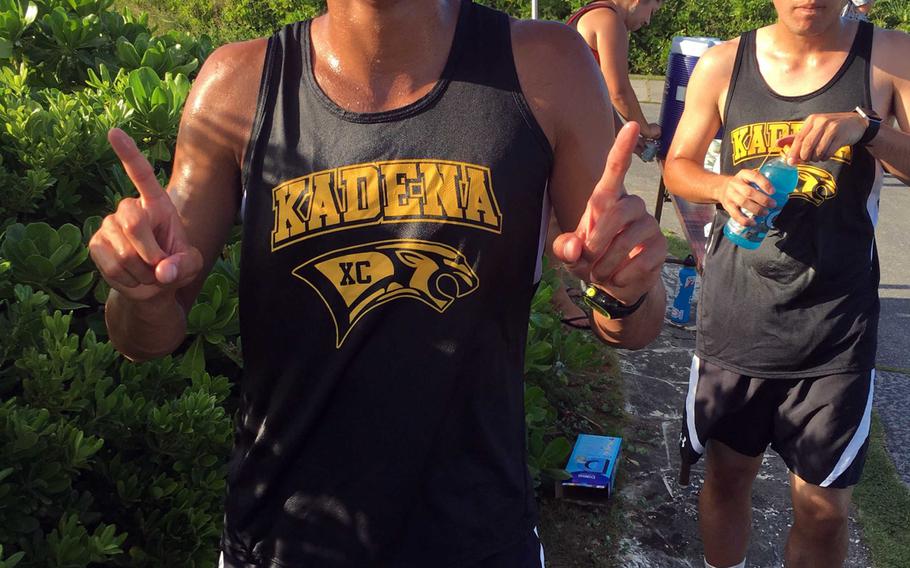 Kadena senior Seth Garcia is all smiles following Wednesday's Okinawa Athletics & Activities Council cross-country finals at Cape Zampa. Garcia won the boys 3.12-mile race in 17 minutes, 50 seconds.