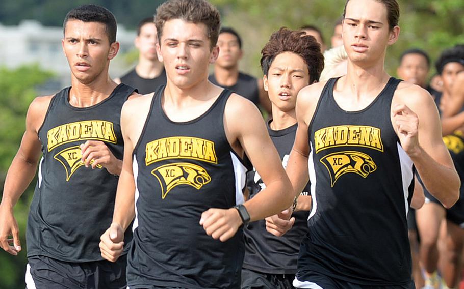 Seth Garcia, Hayden Bills and Guy Renquist took turns winning individual race titles during the Okinawa cross-country season; Garcia won the district meet on Oct. 10 at Cape Zampa.