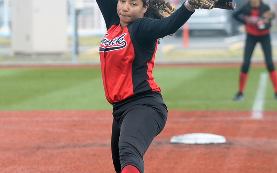 Nile C. Kinnick's Mariah Wimberly got two complete-game victories in the Red Devils' weekend sweep of Matthew C. Perry 19-7 and 23-3 in a DODEA-Japan softball series.