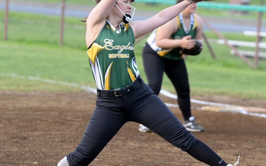 Robert D. Edgren's Brittany Crown got the wins Thursday in the Eagles' 8-7 win over Zama and 6-2 victory over Matthew C. Perry on Day 1 of the DODEA-Japan softball tournament.