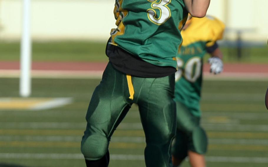 Eagles senior Raphael Lykins goes up to catch a pass.