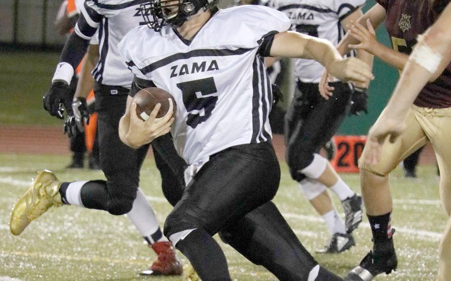 Zama senior quarterback Nick Canada ran for two touchdowns and passed for two more against Matthew C. Perry.