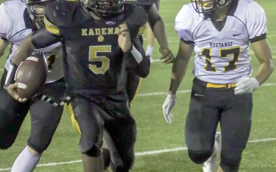Kadena's Eric McCarter started at quarterback for the injured Wyatt Knopp and responded with 185 yards total offense and four touchdowns.