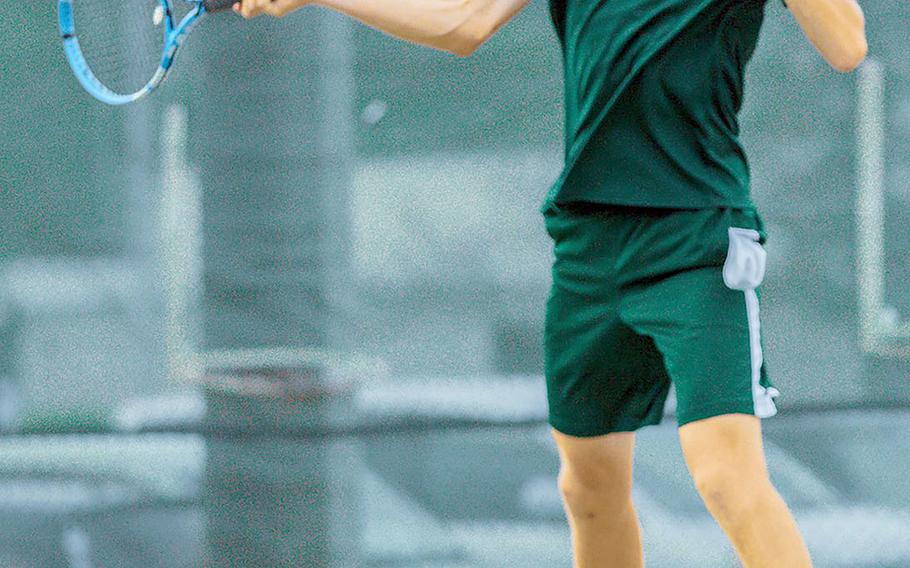 Kubasaki's Shannon Hyde captured the boys singles title and teamed with Kai Grubbs to win the boys doubles in the Okinawa district finals.