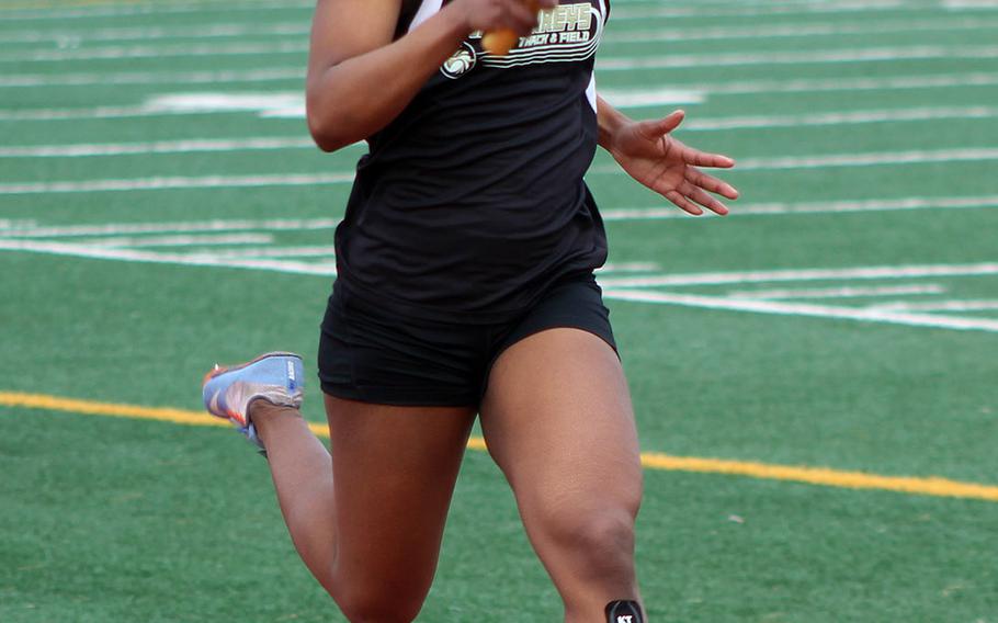 Humphreys' Jaela Higgs took first place in the 200 and the 400 and ran legs for the Blackhawks' victorious 400 and 1,600 relay teams during Saturday's Humphreys Invitational track and field meet.