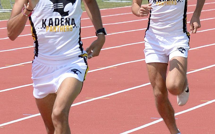 Kadena senior Trevor Williams, with teammate Guy Renquist trailing, won both the 800 and 1,600 races in Saturday's Mike Petty Meet.