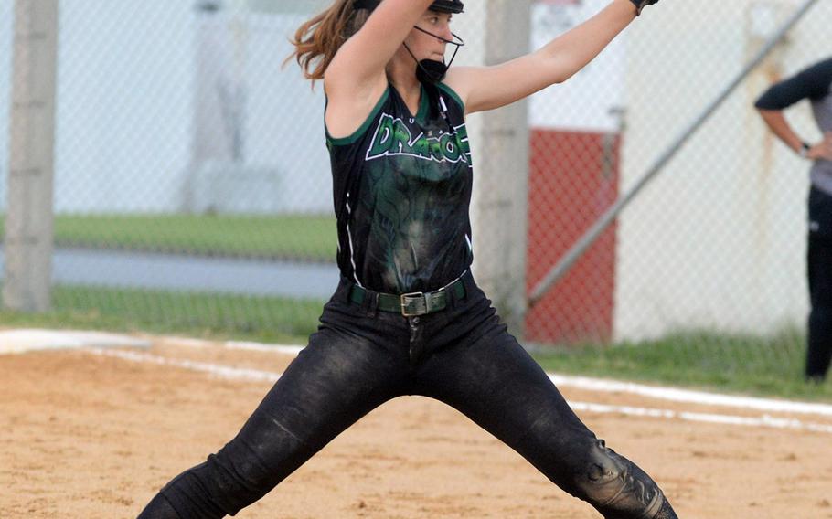 Freshman right-hander Jocelyn Powell allowed seven hits and four earned runs, striking out six in getting the victory in Kubasaki's 12-11 comeback win over Kadena in Game 1 of the Okinawa district softball finals.