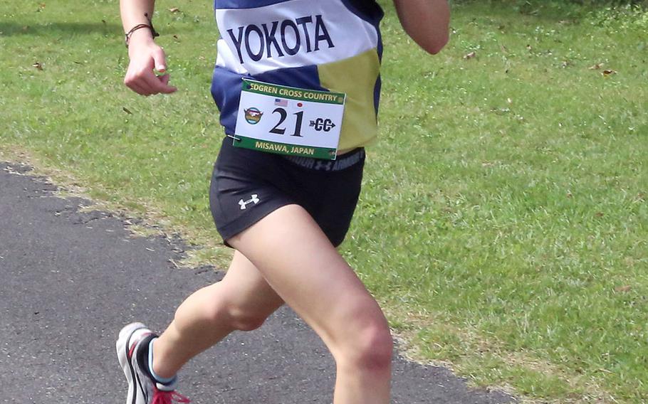 Yokota freshman Reagan Cheramie crosses the finish line first in Saturday's Japan cross country meet at Misawa Air Base with a time of 20 minutes, 38.10 seconds, second-fastest in the region this season.