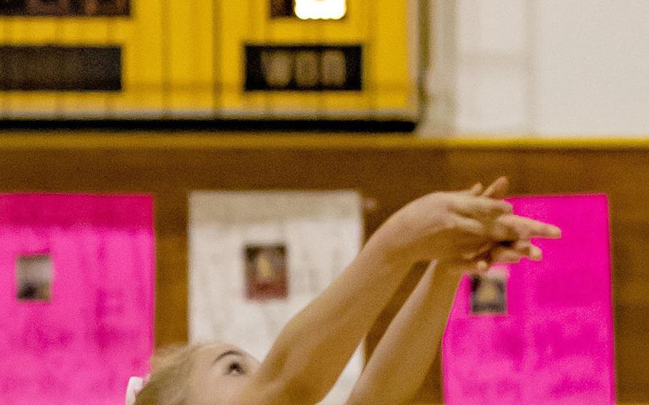 Robert D. Edgren's Kinley Turner passes the ball against Zama during Friday's DODEA-Japan girls volleyball match, won by the Eagles in four sets.