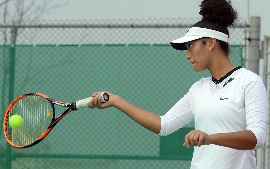 Humphreys senior Melissa Pritchett went unbeaten during the Korea Red Division tennis season along with three of her girls teammates, including Friday's district finals.