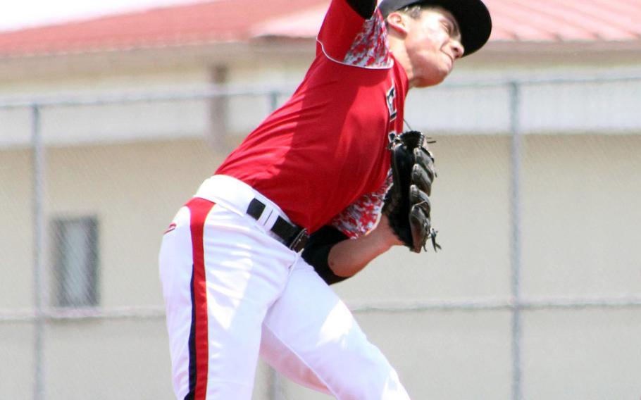 E.J. King baseball, with its junior right-hander Leo Schinker, is one of the teams affected by DODEA-Japan's decision to cancel all activities, including sports, through the end of March.