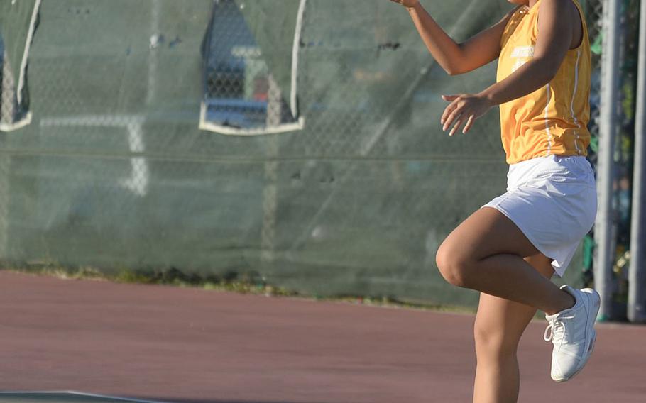 Kadena's Noelle Asato is one of three players still alive in the knockout bracket of the Okinawa district singles double-elimination tennis tournament. 