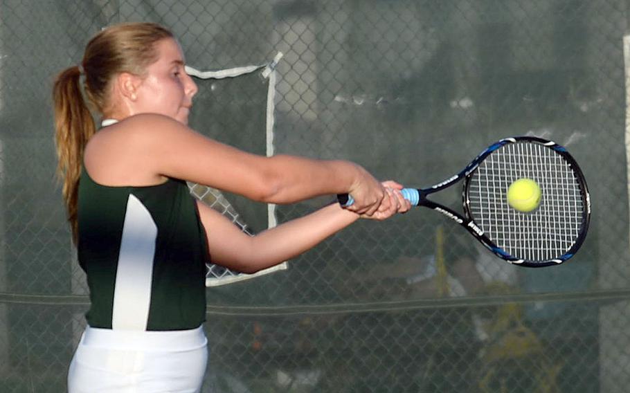 Kubasaki's Willow Lewis won her only match on Monday and enters Wednesday's final day of play in the Okinawa district tennis singles double-elimination tournament as the lone unbeaten in the championship bracket.
