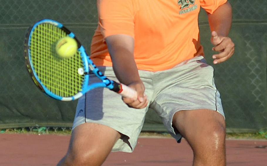 Kubasaki's Kai Grubbs won his lone match on Monday and enters Wednesday's final day of play in the Okinawa district tennis singles double-elimination tournament as the lone unbeaten in the championship bracket.