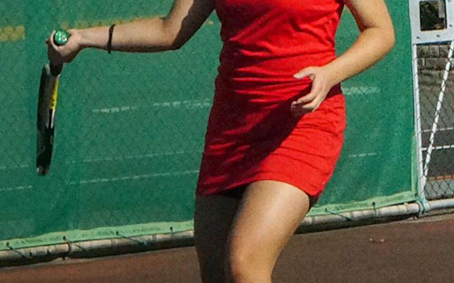 Donna Manson beat Lucy Mock 6-3 to finish third among girls in Saturday's Nile C. Kinnick intrasquad tennis tournament.