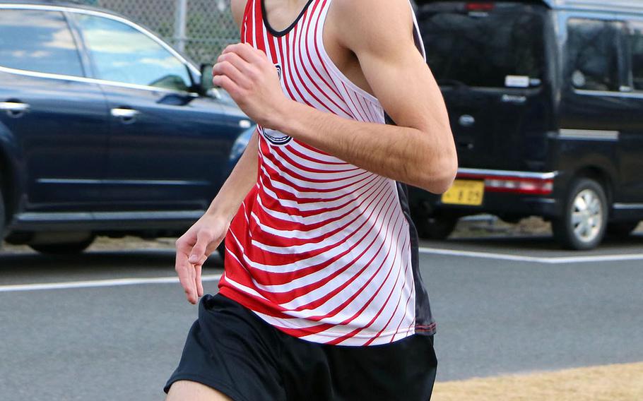 E.J. King freshman Tyler Gaines won both the boys Division II title and the overall race in DODEA-Pacific's Far East high school cross country meet, held virtually this year due to the coronavirus pandemic. He's projected to run distance events for the Cobras during the Far East virtual track and field meet.