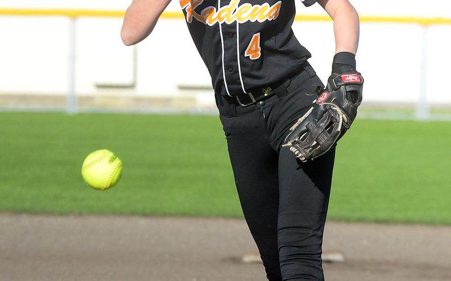 Kadena right-hander Renee Roberts-Kelly delivers against Kubasaki during Wednesday's Okinawa softball game. Roberts-Kelly scattered eight hits and struck out four and the Panthers won 5-4.