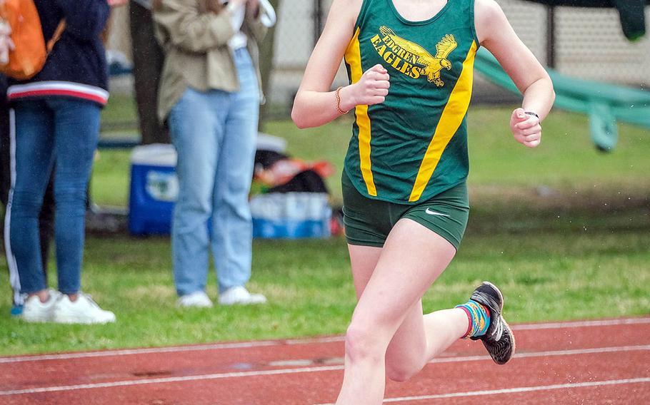 Robert D. Edgren junior Morgan Erler captured the 800-meter run during Saturday's DODEA-Kanto track and field meet at Yokota. It was Edgren's first competition of the season.