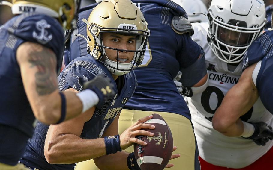 Navy senior quarterback Tai Lavatai remains in contention to be the starter for the season opener against Notre Dame on Aug. 26 in Dublin. 