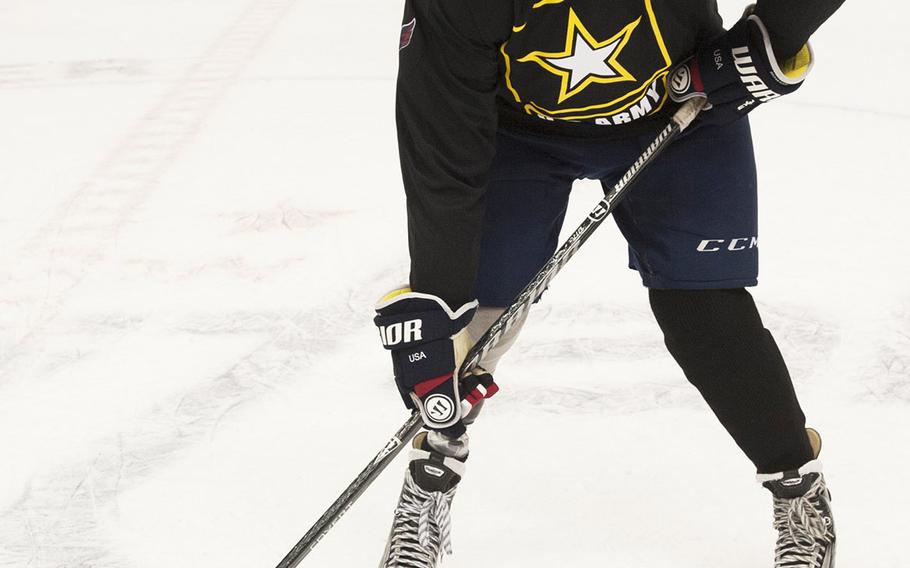 Among the Army players in a hockey game at Verizon Center in Washington, D.C., Dec. 5, 2016 was Joe Bowser, who was wounded in Iraq in 2004 and later lost a leg as a result of his injuries.