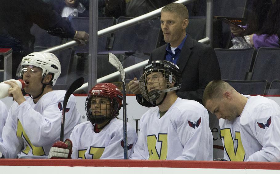The Navy bench, during a hockey game against Army at Verizon Center in Washington, D.C., Dec. 5, 2016.