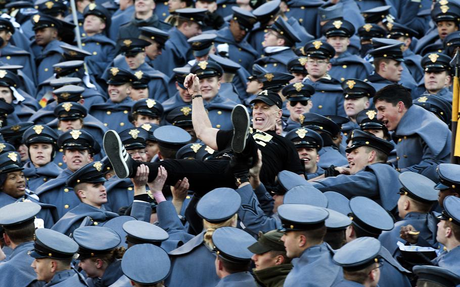 Crowd surfing during the Army-Navy game at M&T Bank Stadium in Baltimore, Md., Dec. 10, 2016. Army won, 21-17.