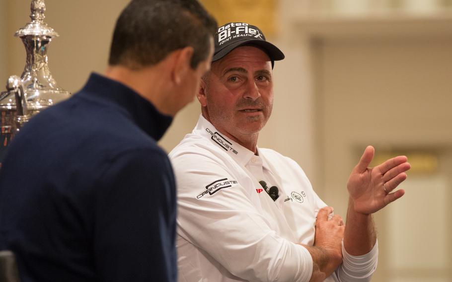 Golf pro Rocco Mediate talks during a press conference for the 2017 Senior PGA tournament on Thursday, March 9 2017. Military servicemembers and veterans will be able to attend the tournament, free of charge, when it is held at the Trump National Golf Club in Potomac Falls, Virginia, on May 25-28. 