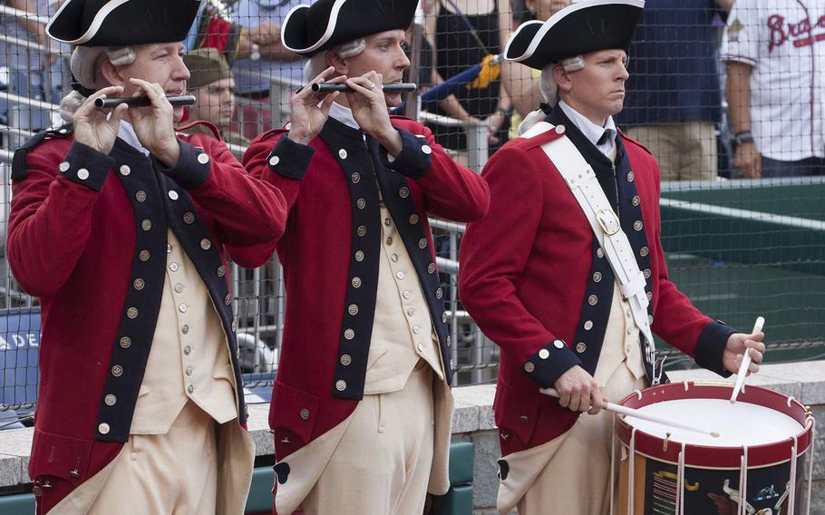 The U.S. Army Old Guard Fife and Drum Corps performs on U.S. Army Day at Nationals Park in Washington, D.C., June 12, 2017.