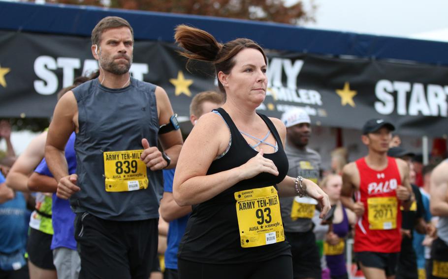 Runners leave the starting line at the 33rd annual Army Ten-Miler in Washington, D.C., on Oct. 8, 2017. 