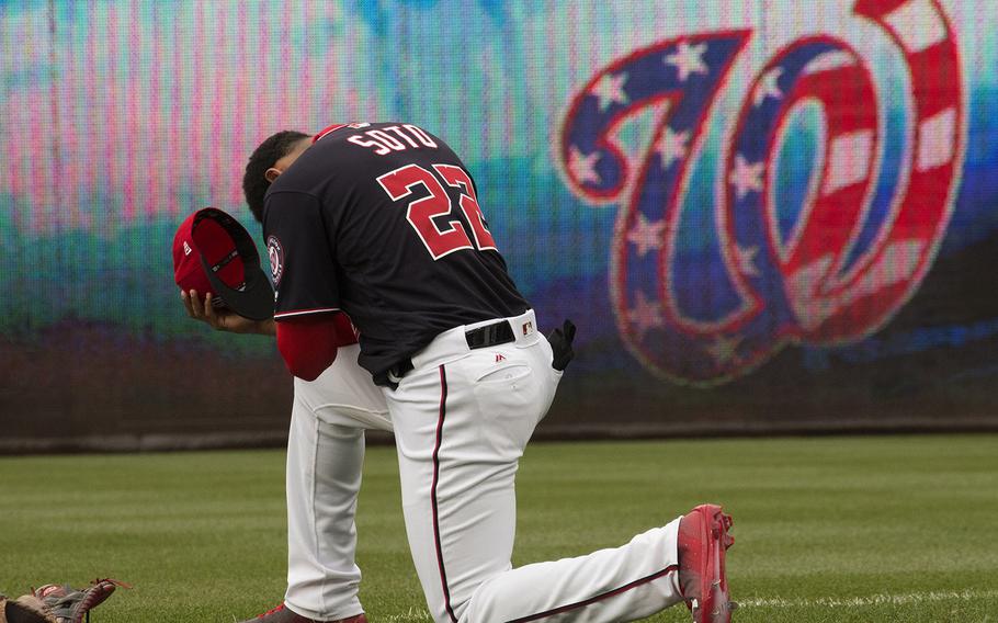 Washington Nationals rookie Juan Soto prepares for a game against the San Diego Padres at Washington, D.C., May 22, 2018.