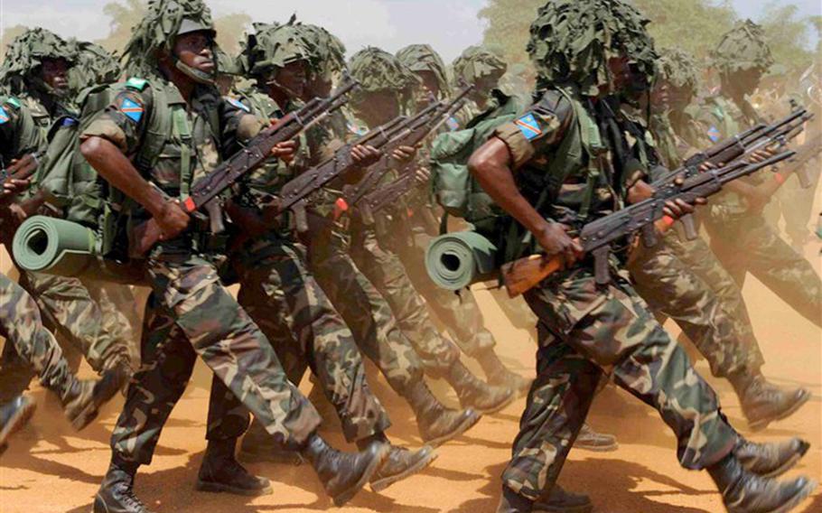 Charlie company of the newly designated 391st Commando Battalion parade before Congolese and U.S. dignitaries at the conclusion of the ceremony marking the end of their training by U.S. Special Operations Command Africa, September 15, 2010.