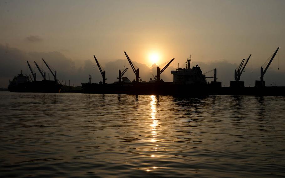 Sunrise over the Port of Djibouti. China has invested heavily in the port, and now talks are reportedly underway between China and Djibouti to establish a Chinese military base in the east African country.