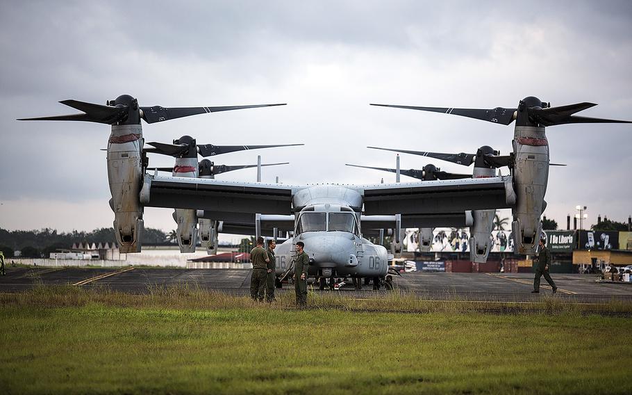 Members of Special-Purpose Marine Air-Ground Task Force - Crisis Response - Africa conduct maintenance on MV-22B Ospreys while in Monrovia, Liberia, on Oct. 10, 2014. According to reports published Friday Feb. 26, 2016, the U.S. Special Operations Command Africa wants to send troops as military advisers to West Africa to aid in the fight against Boko Haram.