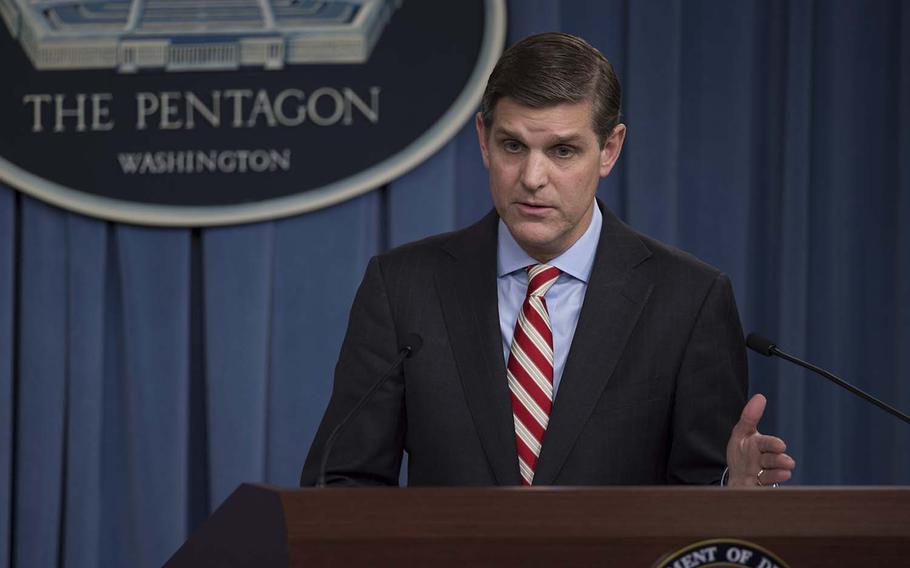 Pentagon Press Secretary Peter Cook conducts a press briefing with reporters at the Pentagon, May 26, 2016. 