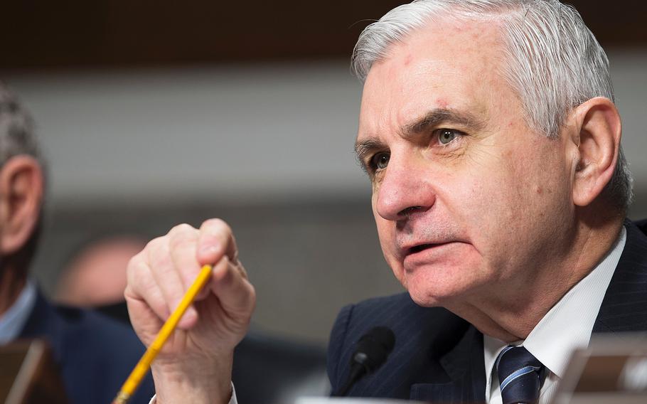 Senate Armed Services Committee Ranking Member Sen. Jack Reed, D-R.I., asks a question during a hearing Thursday, Jan. 30, 2020, on Capitol Hill in Washington.