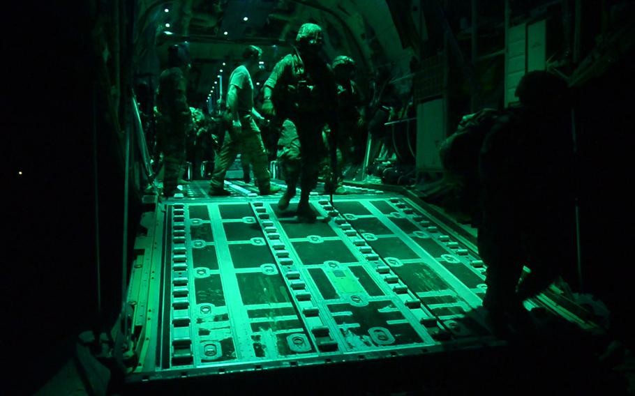 U.S. Army soldiers assigned to the East Africa Response Force, 101st Airborne Division, exit a C-130J Super Hercules at Manda Bay Airfield, Kenya, January 5, 2020. The EARF deployed to help secure the airfield after an attack by al-Shabaab terrorists.