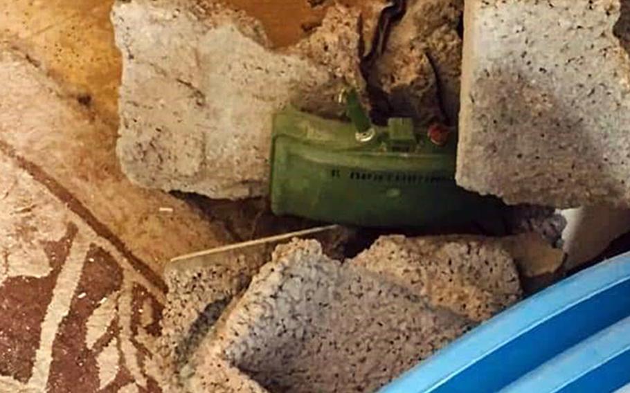 A verified image of an anti-personnel mine connected to Russian-backed Wagner Group, found in a residential area in Tripoli, Libya. Russian operatives have been planting mines and other devices in the capital and other areas of Libya since June 2020, U.S. Africa Command said.