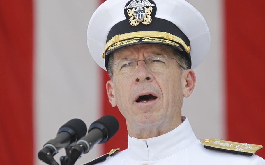 Chairman of the Joint Chiefs of Staff Adm. Michael Mullen speaks at Arlington National Cemetery on Memorial Day on May 31, 2010. 