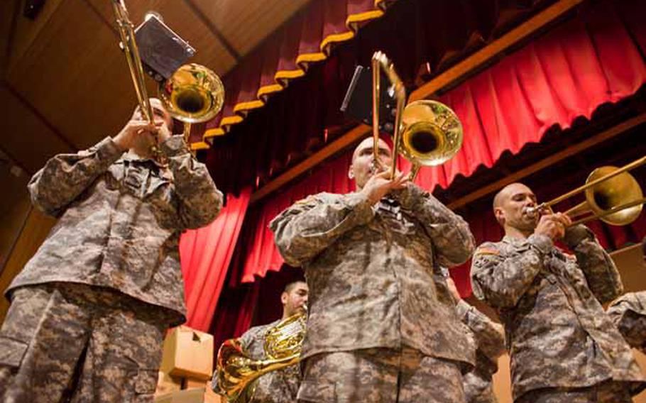 The Camp Zama Army Band plays a concert for the residents of the Rokugo Middle School shelter in Sendai City.